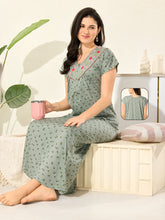 1340 Women's Pure Cotton Blended Printed Maxi Dress for Daily & Night Wear Floral Nighty
